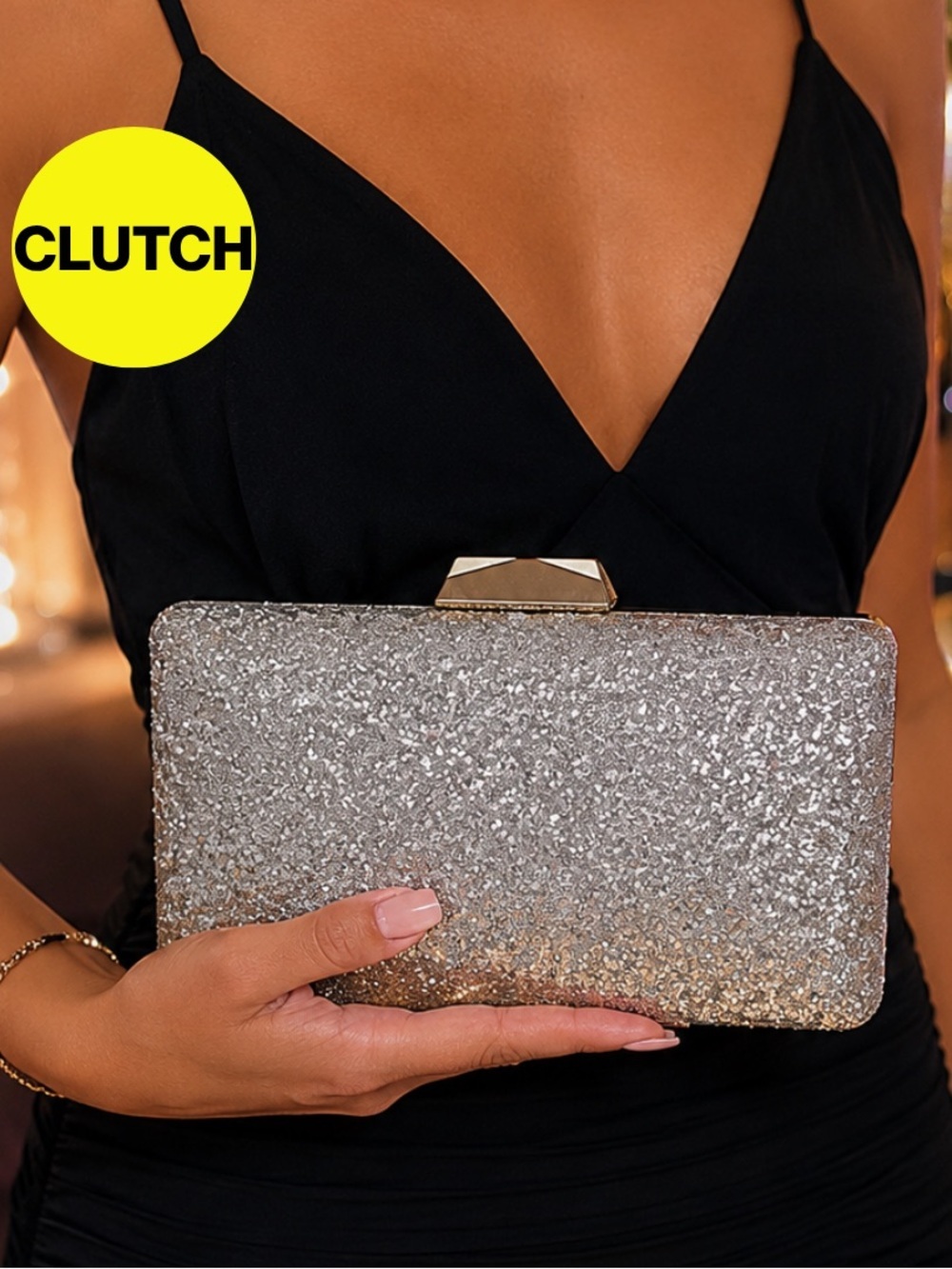 MADISON WEST 💎 Silver & Gold Bronze Ombré Glitter Clutch, Snap Closure